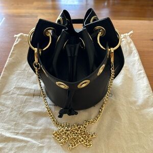 House Of Harlow 1960 Black Leather Bucket Bag.